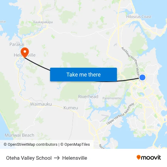 Oteha Valley School to Helensville map