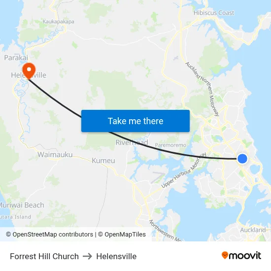 Forrest Hill Church to Helensville map