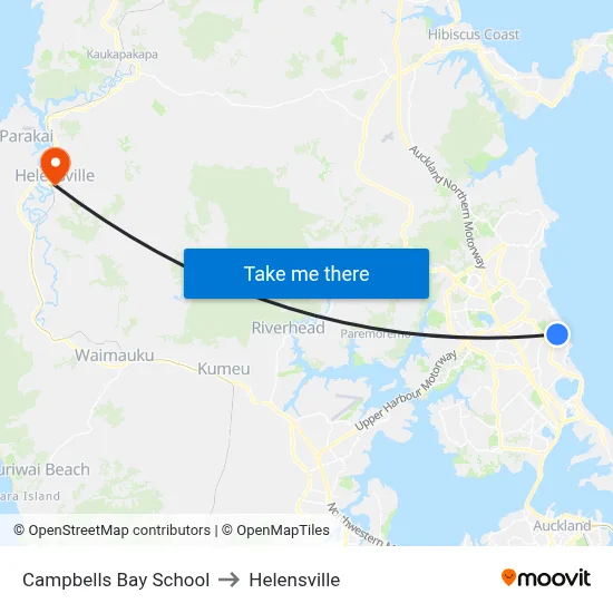 Campbells Bay School to Helensville map