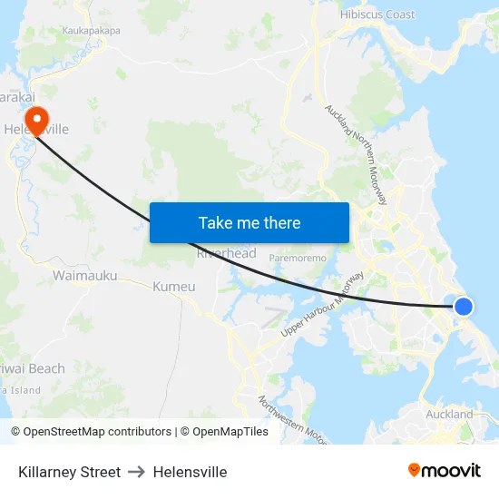 Killarney Street to Helensville map