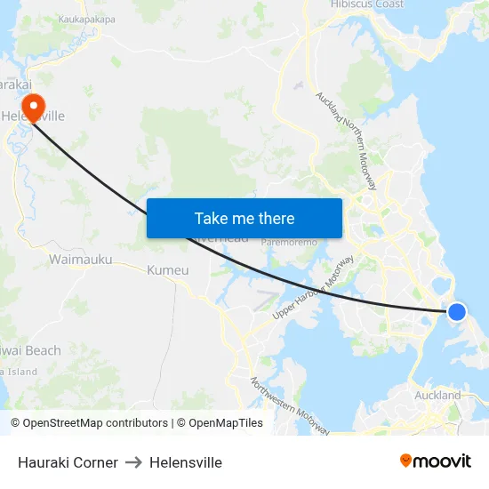 Hauraki Corner to Helensville map