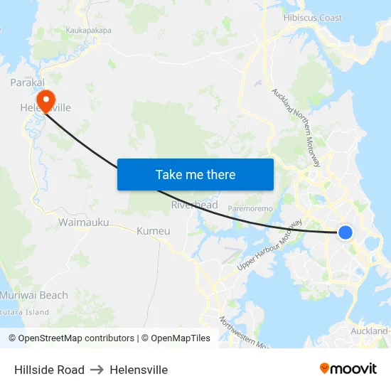 Hillside Road to Helensville map
