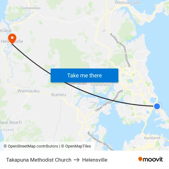 Takapuna Methodist Church to Helensville map