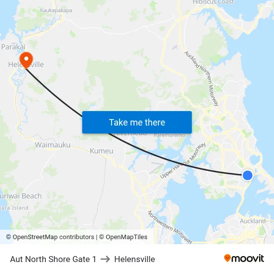 Aut North Shore Gate 1 to Helensville map