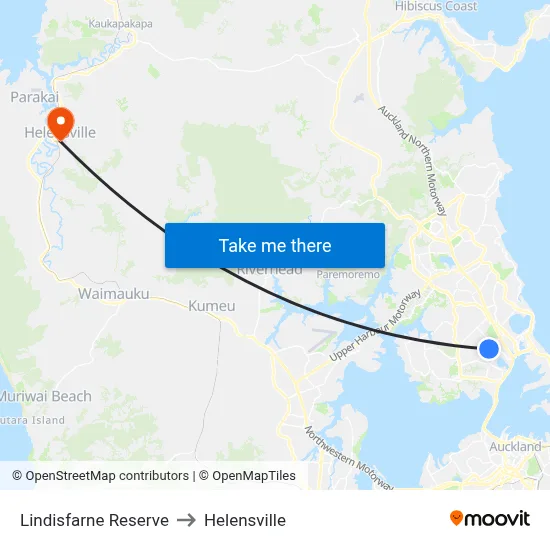 Lindisfarne Reserve to Helensville map