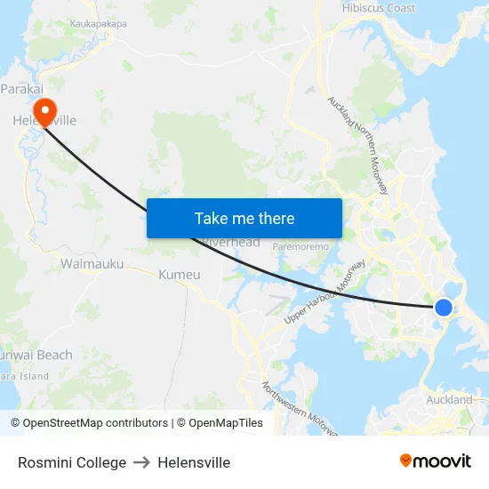 Rosmini College to Helensville map