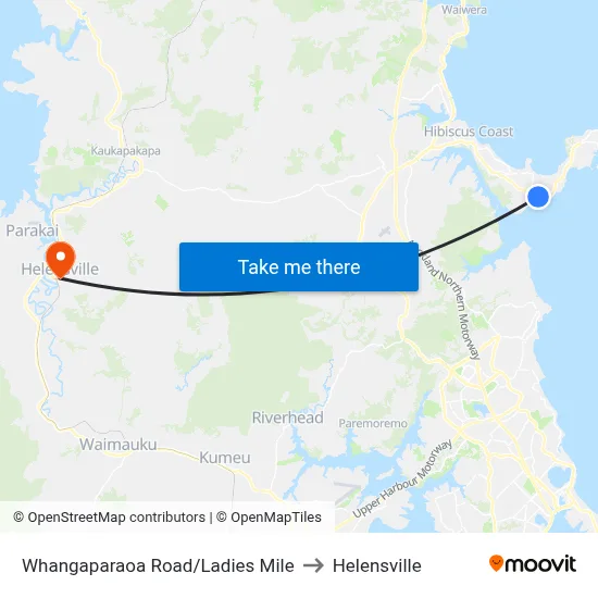 Whangaparaoa Road/Ladies Mile to Helensville map