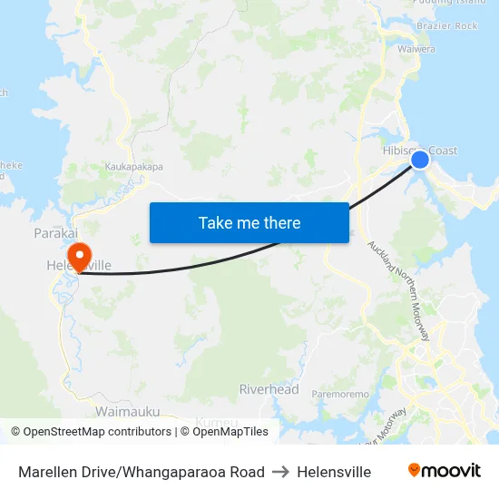 Marellen Drive/Whangaparaoa Road to Helensville map