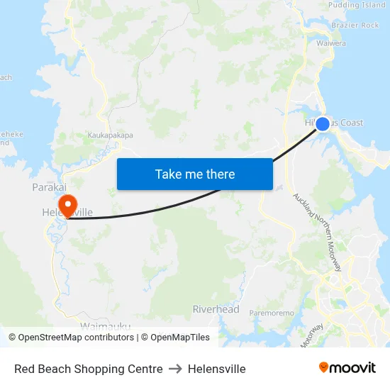 Red Beach Shopping Centre to Helensville map