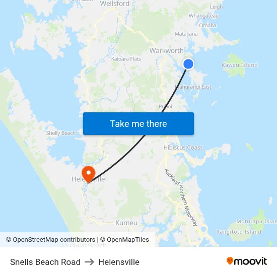 Snells Beach Road to Helensville map