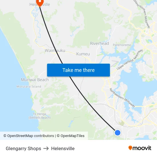 Glengarry Shops to Helensville map