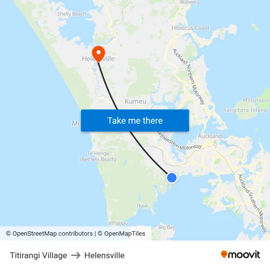 Titirangi Village to Helensville map