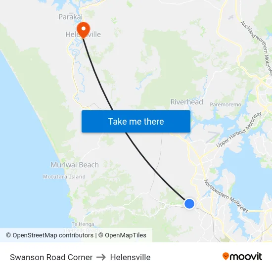 Swanson Road Corner to Helensville map