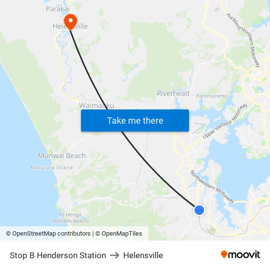 Stop B Henderson Station to Helensville map