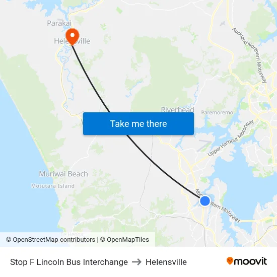Stop F Lincoln Bus Interchange to Helensville map