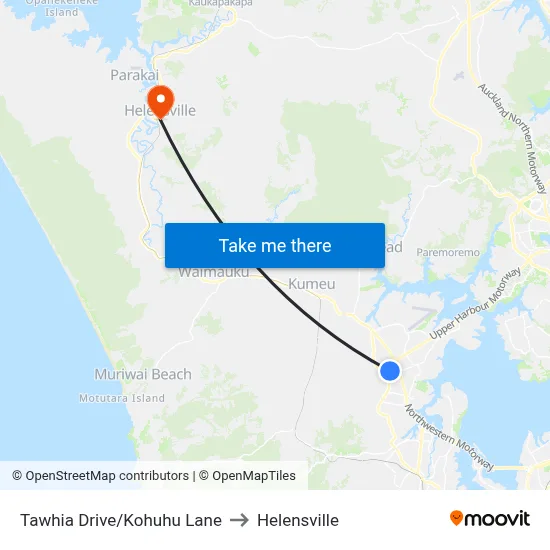 Tawhia Drive/Kohuhu Lane to Helensville map