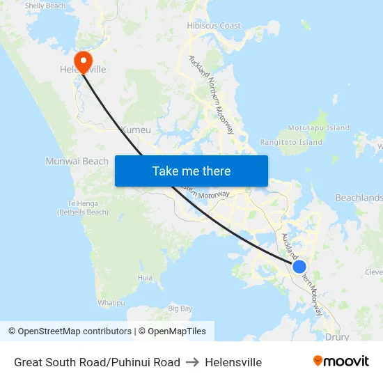 Great South Road/Puhinui Road to Helensville map