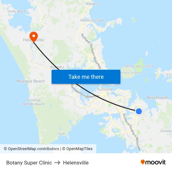 Botany Super Clinic to Helensville map