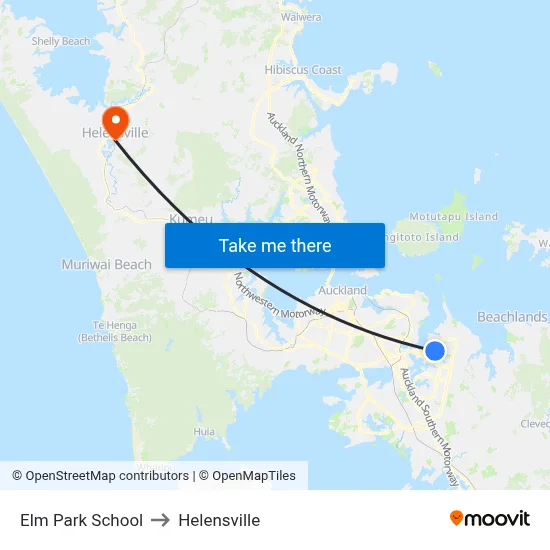 Elm Park School to Helensville map