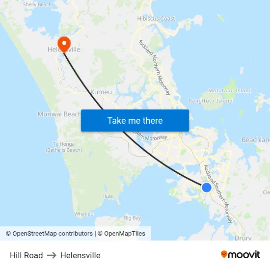 Hill Road to Helensville map