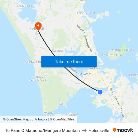Te Pane O Mataoho/Mangere Mountain to Helensville map
