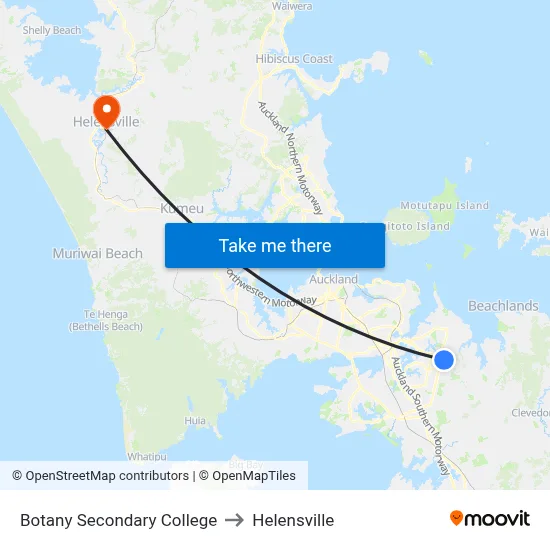 Botany Secondary College to Helensville map
