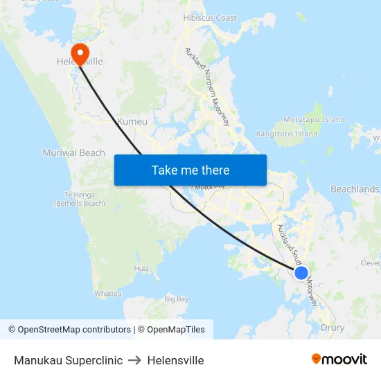 Manukau Superclinic to Helensville map