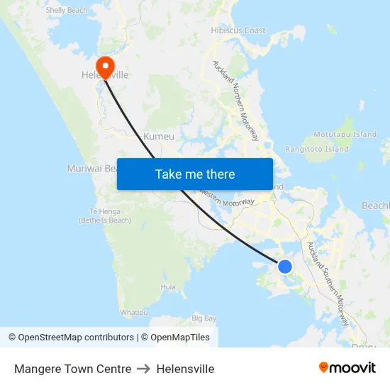 Mangere Town Centre to Helensville map