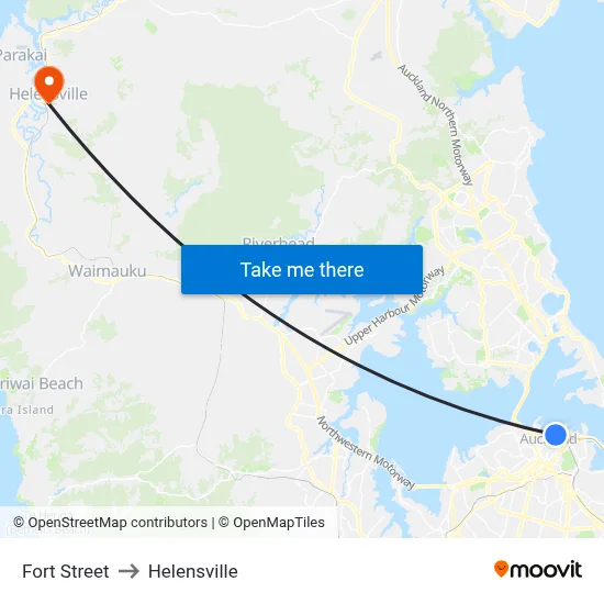 Fort Street to Helensville map