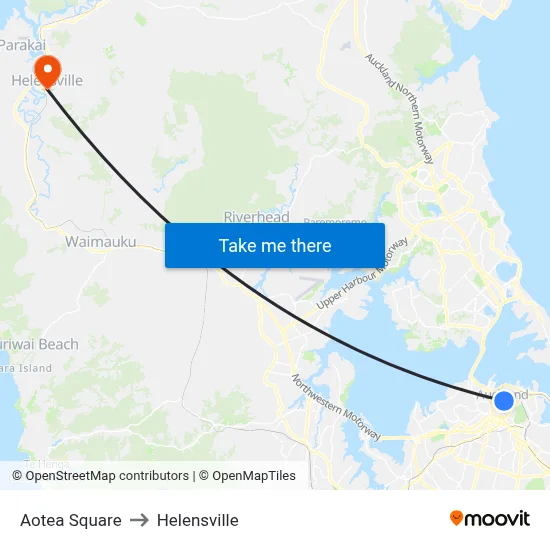 Aotea Square to Helensville map