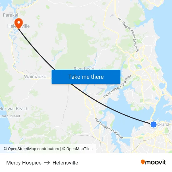 Mercy Hospice to Helensville map