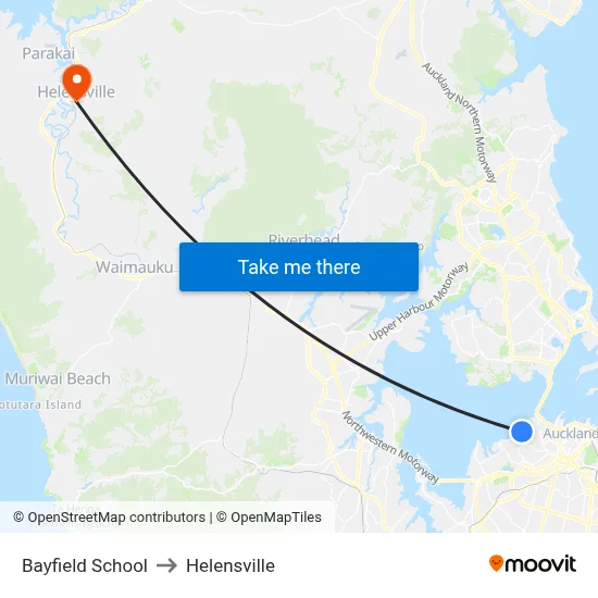 Bayfield School to Helensville map