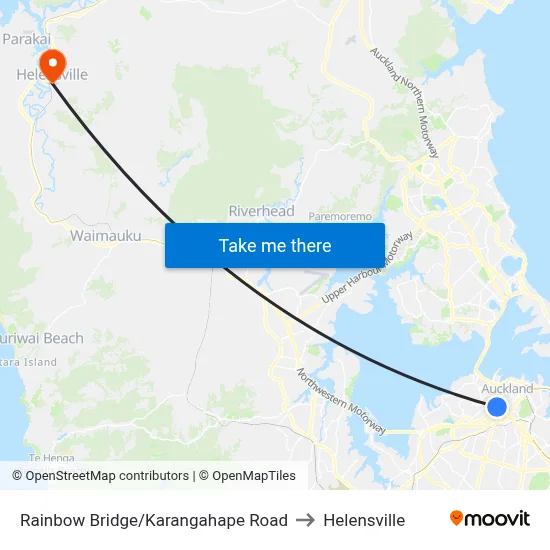 Rainbow Bridge/Karangahape Road to Helensville map