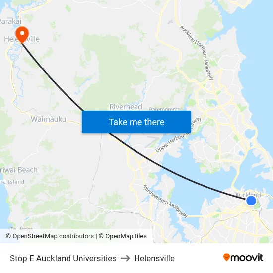 Stop E Auckland Universities to Helensville map