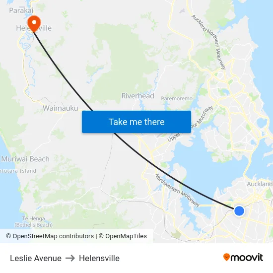 Leslie Avenue to Helensville map