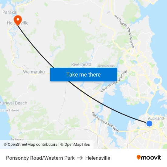 Ponsonby Road/Western Park to Helensville map