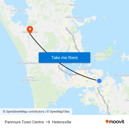Panmure Town Centre to Helensville map