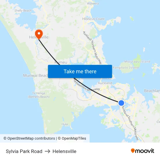 Sylvia Park Road to Helensville map