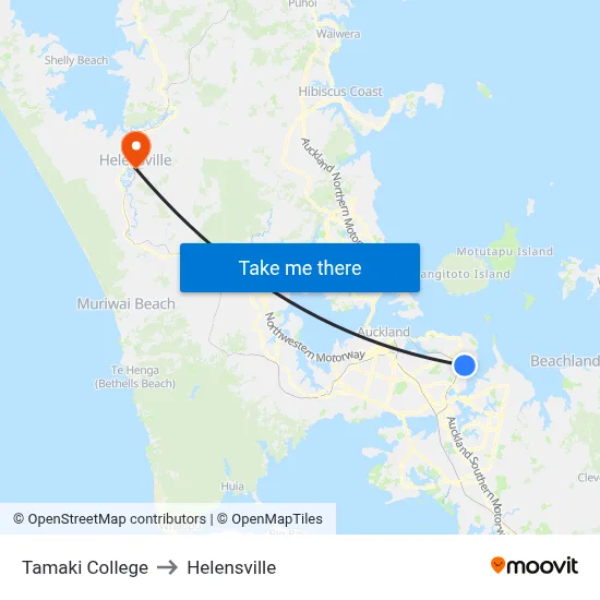 Tamaki College to Helensville map