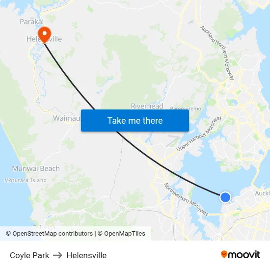 Coyle Park to Helensville map