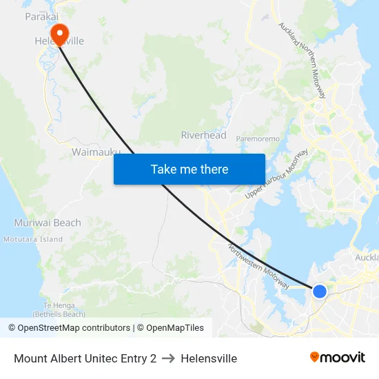 Mount Albert Unitec Entry 2 to Helensville map