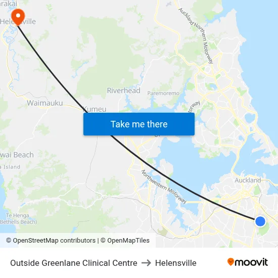 Outside Greenlane Clinical Centre to Helensville map