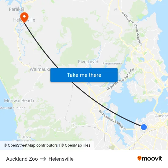Auckland Zoo to Helensville map