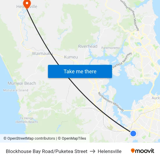 Blockhouse Bay Road/Puketea Street to Helensville map