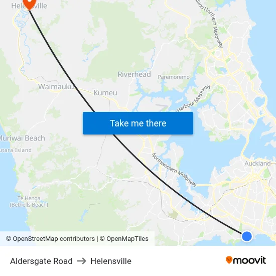 Aldersgate Road to Helensville map