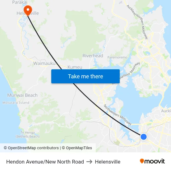Hendon Avenue/New North Road to Helensville map