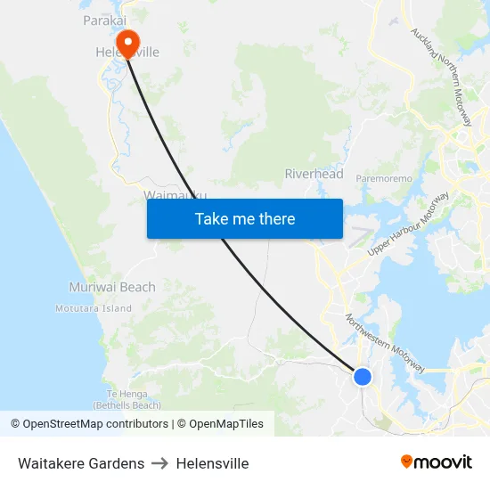 Waitakere Gardens to Helensville map