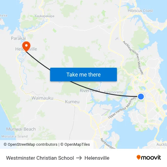 Westminster Christian School to Helensville map