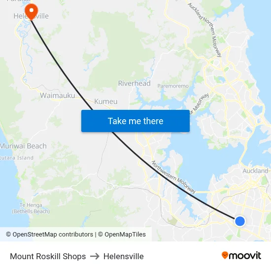 Mount Roskill Shops to Helensville map