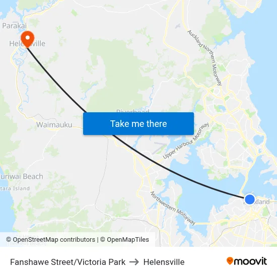 Fanshawe Street/Victoria Park to Helensville map